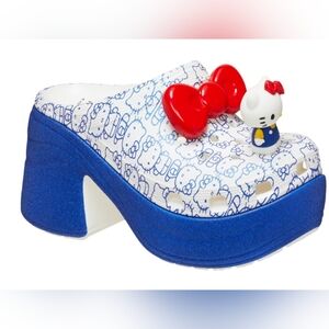 Hello Kitty Blue & White Platform Clog with Red Bow Charm Size 7,Crocs